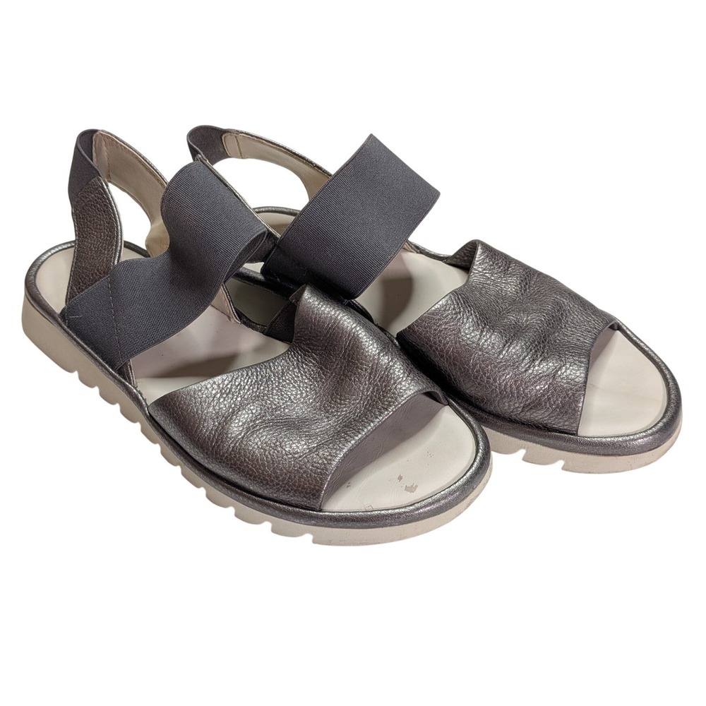 The FLEXX Sandals Women 6.5 Pewter Metallic Leather Elastic Slingback Platform
